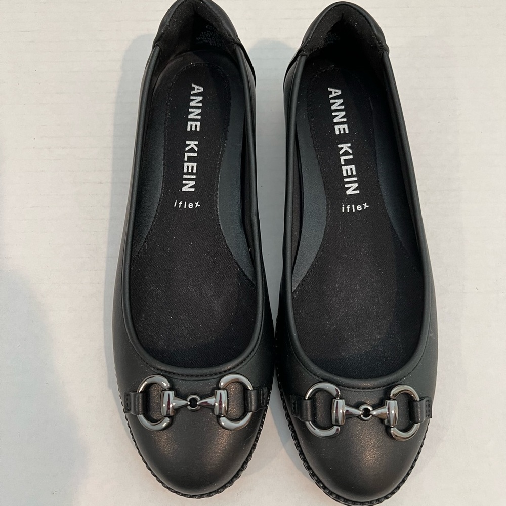 Anne Klein Buckled Black Flats